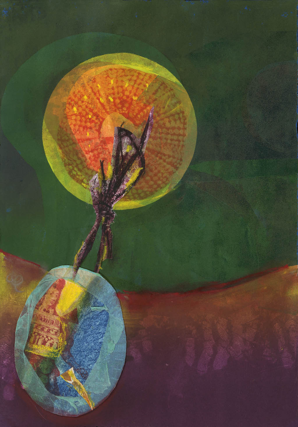 Amy Ernst - Mantis - 2019 monoprint and collage